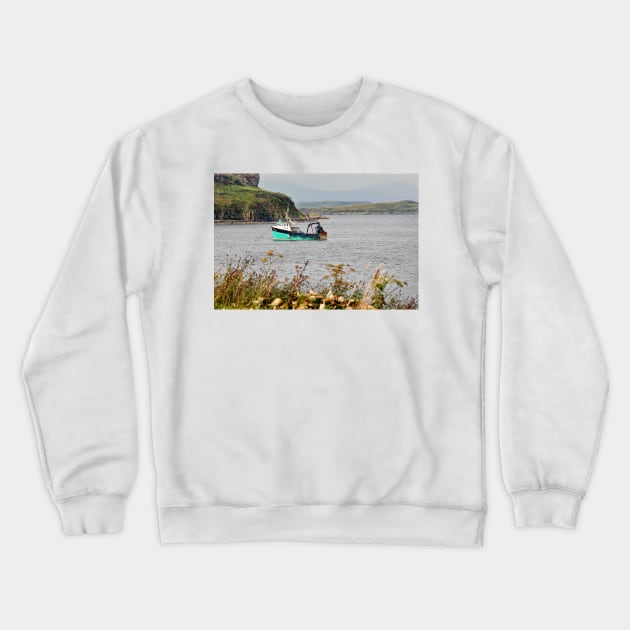 Moored fishing boat at Portnalong -  Isle of Skye, Scotland Crewneck Sweatshirt by richflintphoto